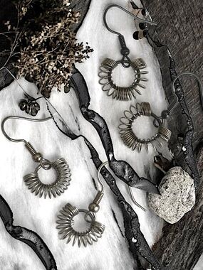 2 Pair Alternative Gunmetal Coiled Spring Dangles Earrings